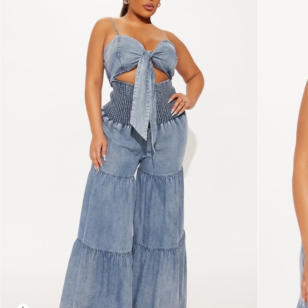 Free spirit washed chambray jumpsuit - Picture 3 of 4